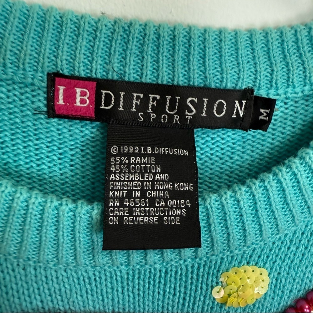 Vintage IB Diffusion Sport Sweater Womens Medium Blue Orange Sea Life Beaded 90s - Picture 6 of 11